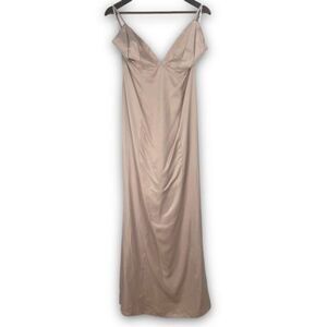 Club L London Nude‎ Bridesmaid Cami Tailored Satin Iris Maxi Dress Size 10 NWT